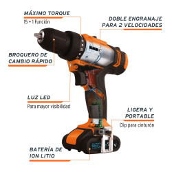 Taladro inalámbrico 3/8", 12 V, Truper